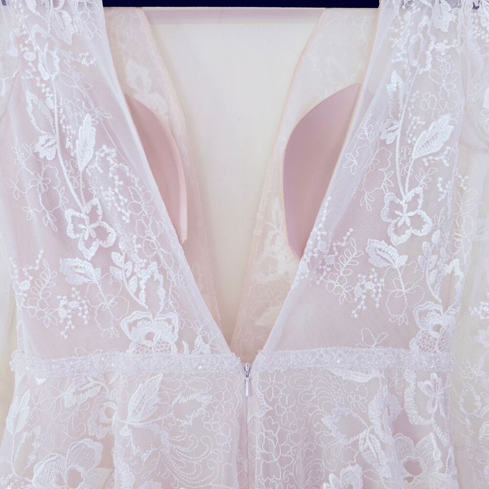 New BHLDN Riki Dalal Joan Illusion V-Neck Long-Sleeve Lace Wedding Gown Size 12 - Picture 11 of 14